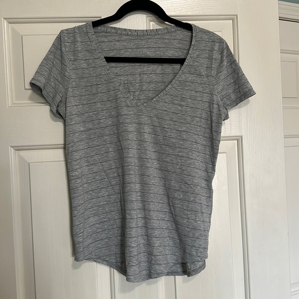 Lululemon grey striped v neck t-shirt size 10
